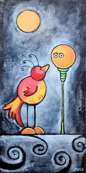 Finding Connection SERIES | Bird and Poppy | 6x12 | Original acrylic on canvas