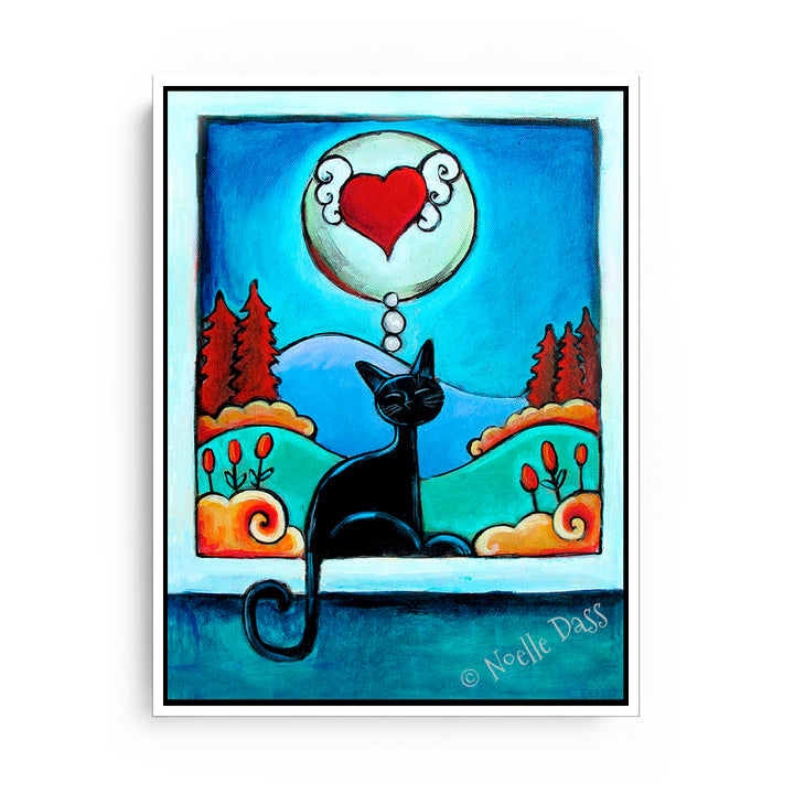 Thinking of You...Cat Art Canvas / 11x14 / White Floating Frame