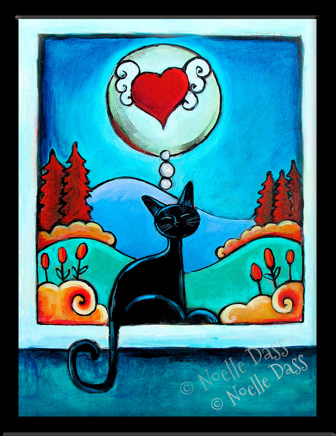 Thinking of You...Cat Art Paper / 6x8 / Framed