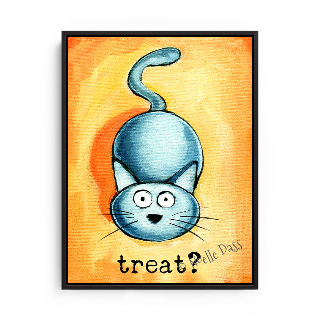 Treat? Cat art Canvas / 11x14 / Black Floating Frame