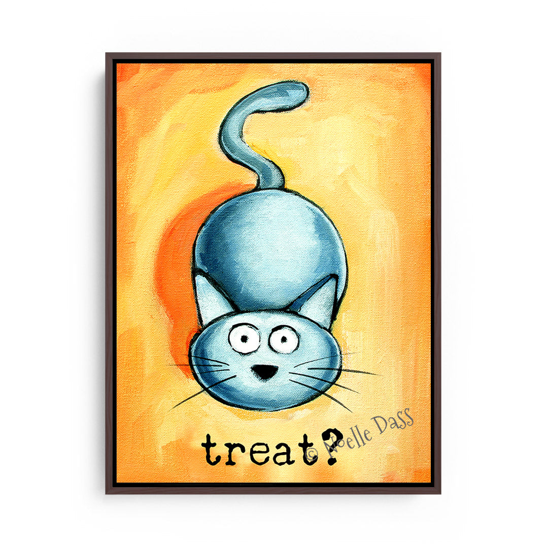 Treat? Cat art Canvas / 11x14 / Espresso Floating Frame