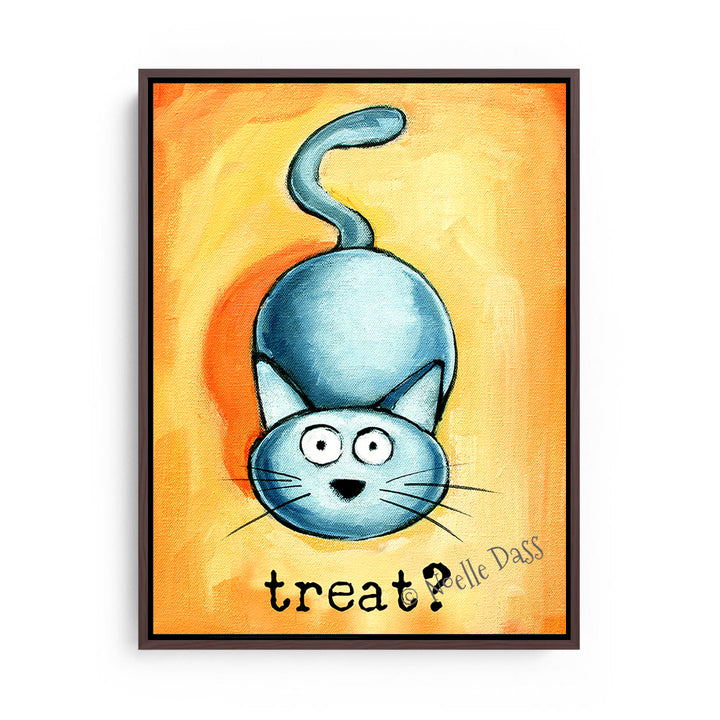 Treat? Cat art Canvas / 11x14 / Espresso Floating Frame