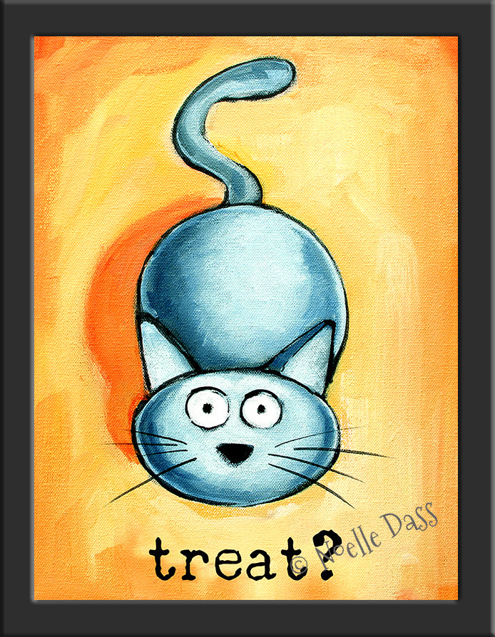 Treat? Cat art Paper / 6x8 / Framed