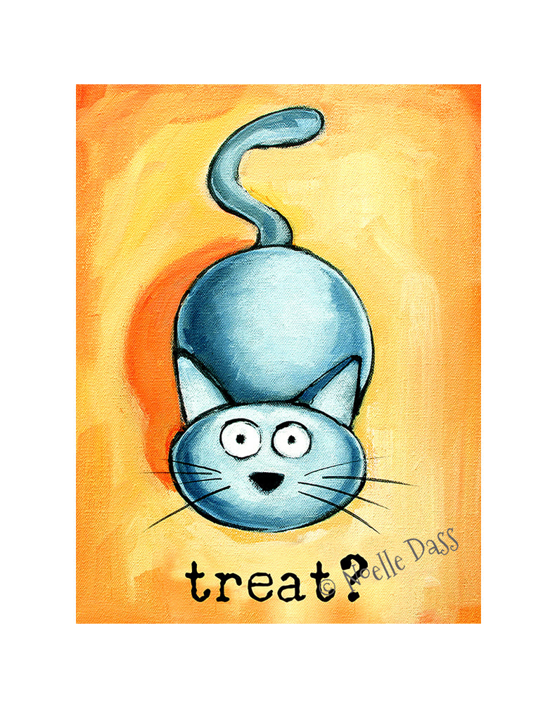 Treat? Cat art Paper / 11x14 with white border/image is 8x10 / Unframed