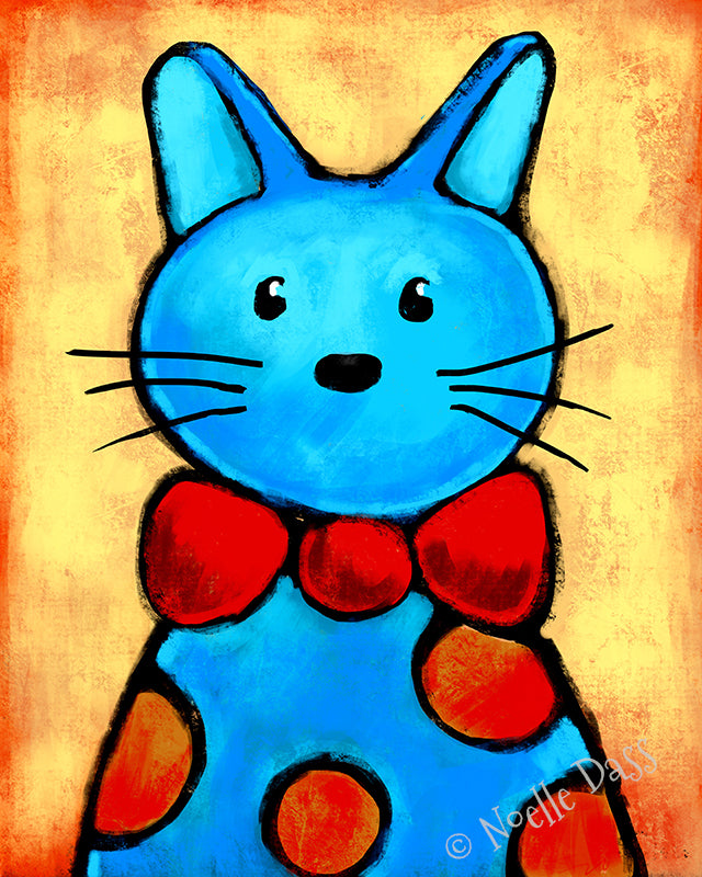 Dapper cat wearing a bowtie, whimsical fancy cat art print
