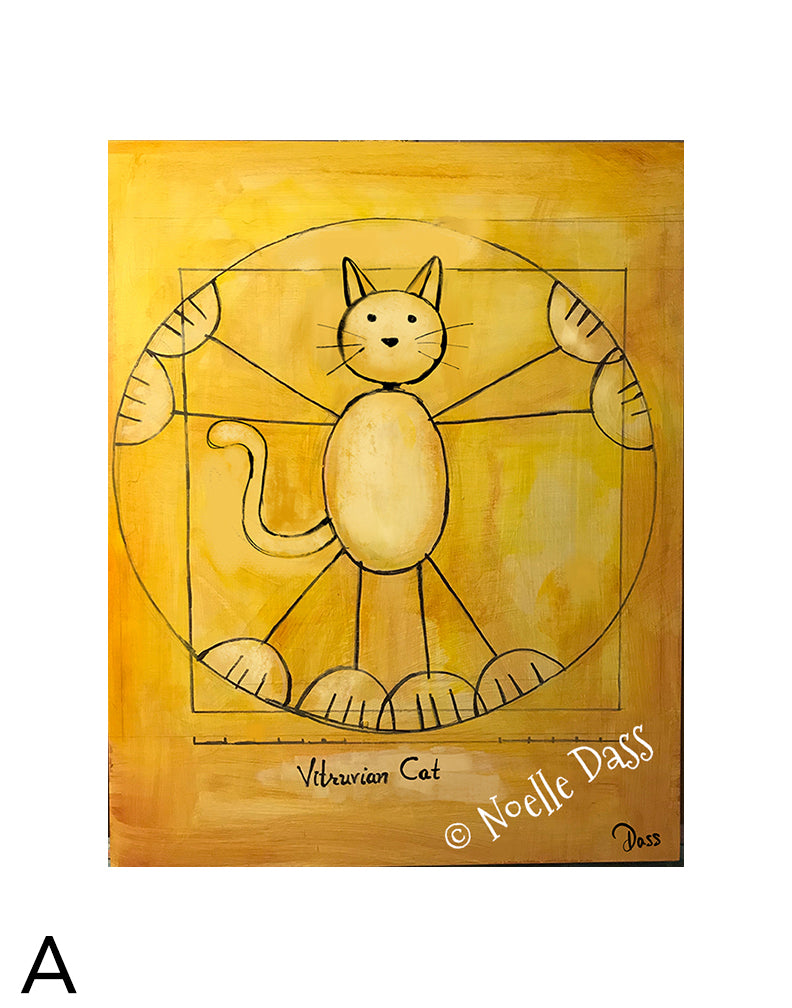 Vitruvian Cat matted archival paper art print, 11x14 with white border, by Noelle Dass