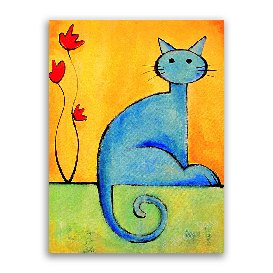 Cat with Flower Canvas / 11x14 / Unframed