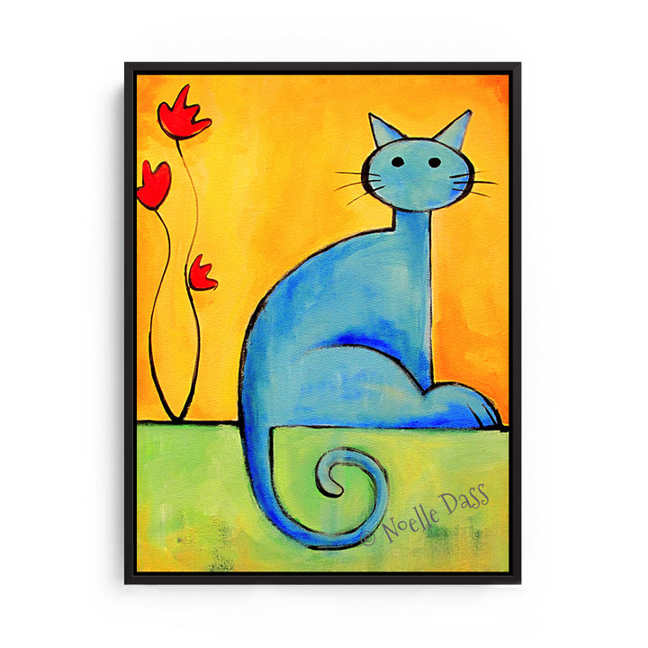 Cat with Flower Canvas / 11x14 / Black Floating Frame