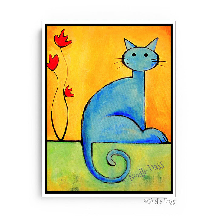 Cat with Flower Canvas / 11x14 / White Floating Frame