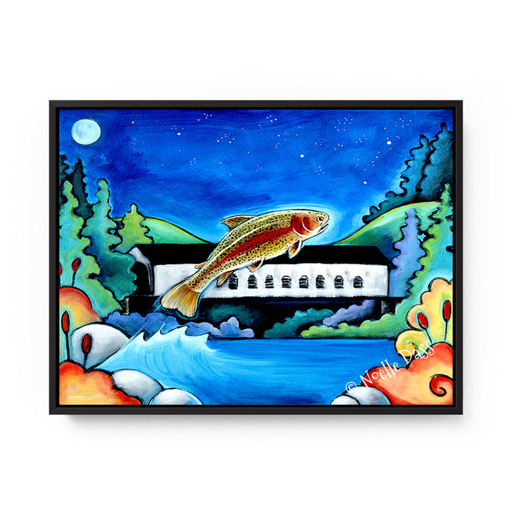 Catch me if you can! Fish Art Canvas / 11x14 / Black Floating Frame