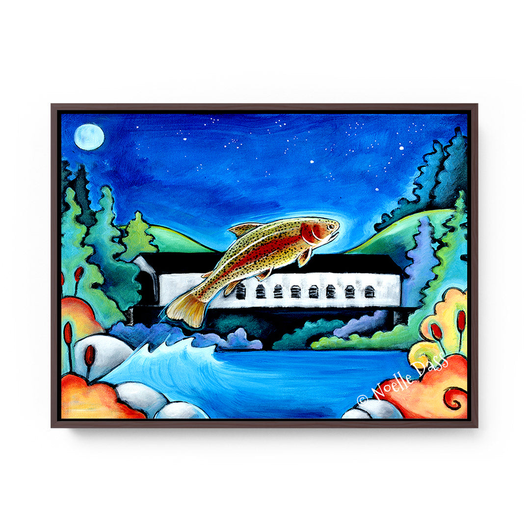 Catch me if you can! Fish Art Canvas / 11x14 / Espresso Floating Frame