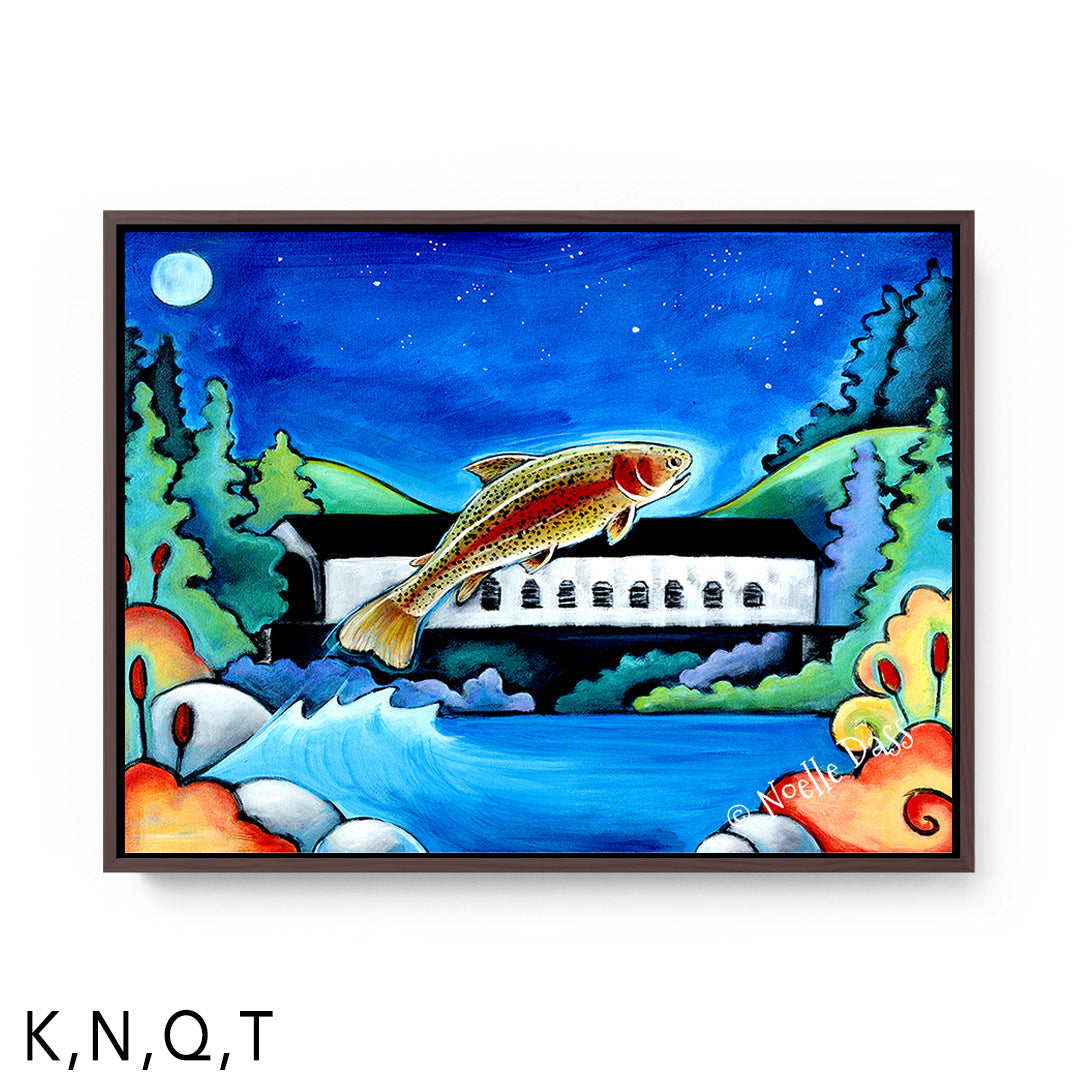 Catch me if you can! Fish Art T: Framed Canvas - Brown 30x40 in.