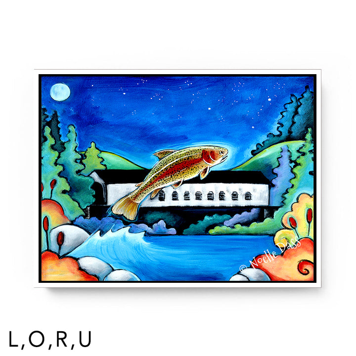 Catch me if you can! Fish Art U: Framed Canvas - White 30x40 in.