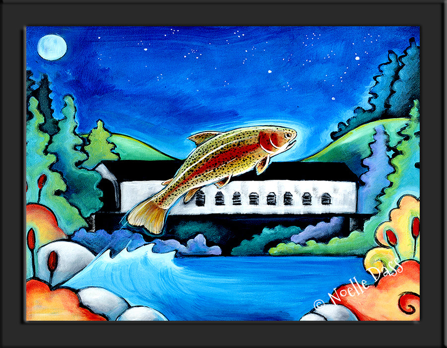 Catch me if you can! Fish Art Paper / 6x8 / Framed