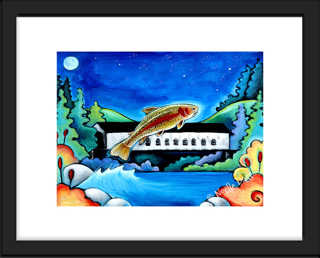 Catch me if you can! Fish Art Paper / 11x14 with white border/image is 8x10 / Black Frame