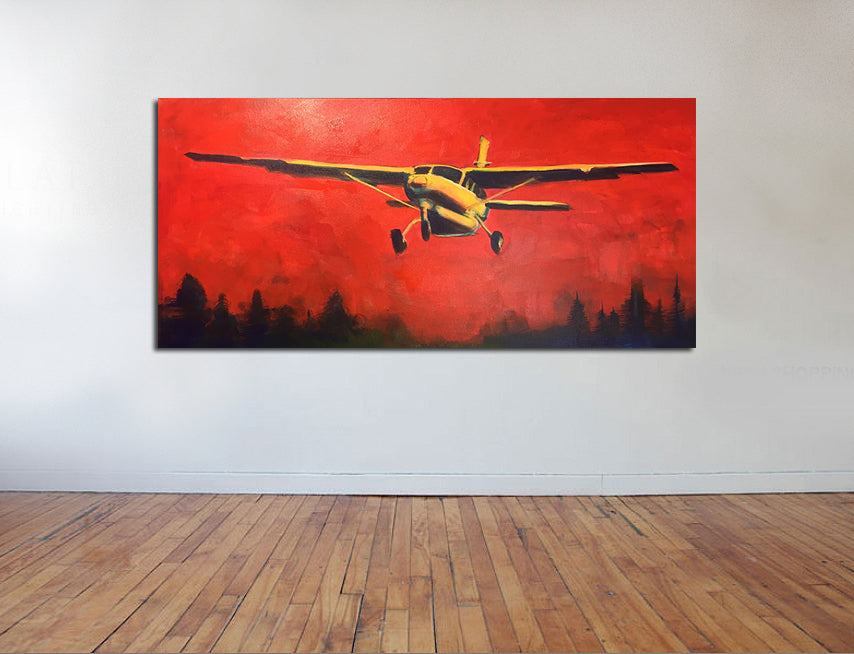 Cessna Caravan aircraft flying into wildfire smoke, dramatic firefighting aviation art print