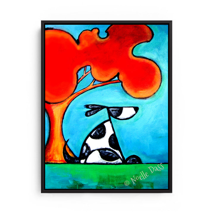 Cool Dog Under Shade Tree Canvas / 11x14 / Black Floating Frame