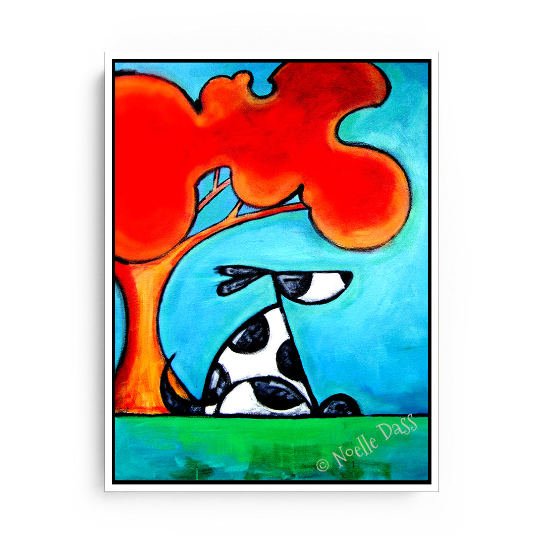 Cool Dog Under Shade Tree Canvas / 11x14 / White Floating Frame