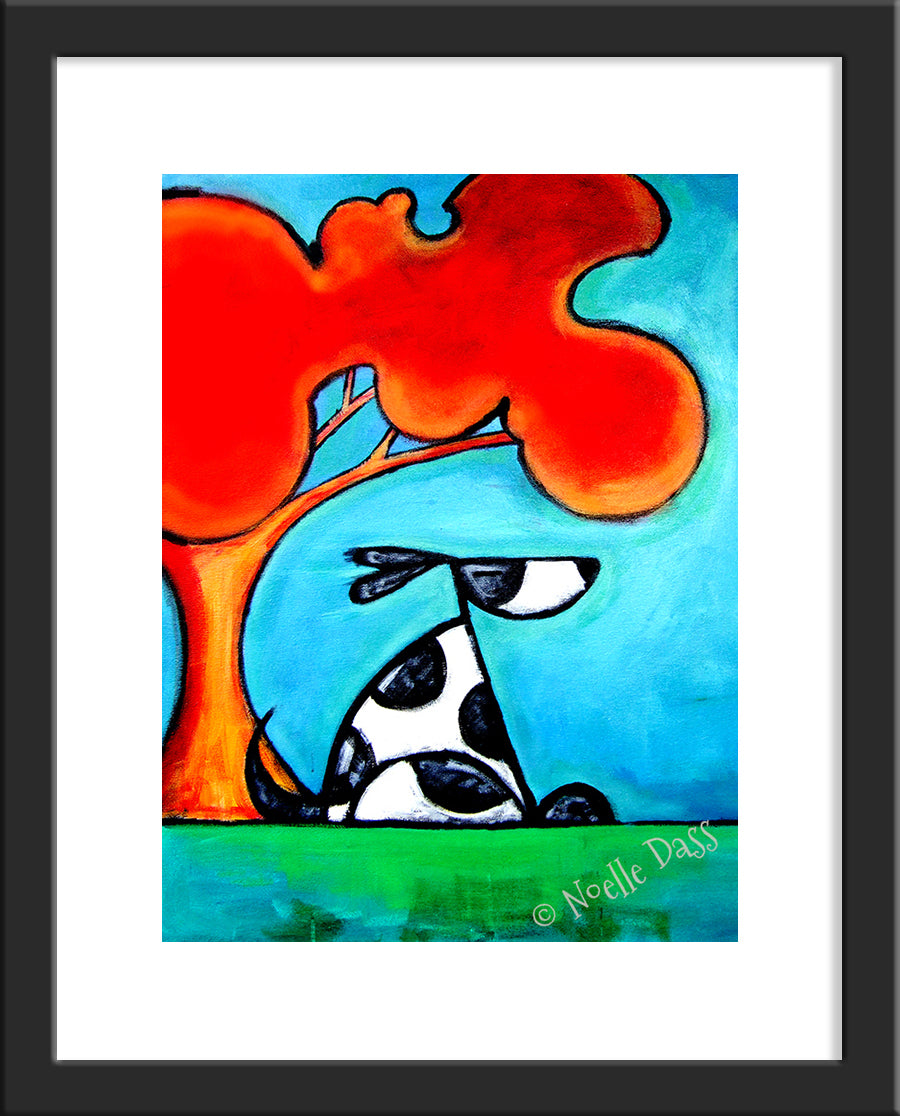 Cool Dog Under Shade Tree Paper / 11x14 with white border/image is 8x10 / Black Frame