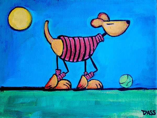 No Fetch Dog | Original 6x8 Acrylic on Canvas