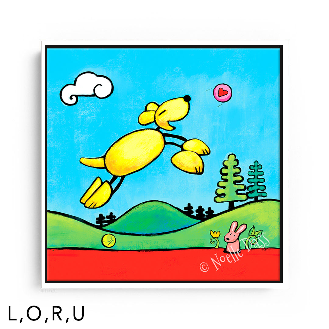 Follow Your Heart (Dog art from Be Who You Are Book) framed canvas art print with a white floating frame by Noelle Dass