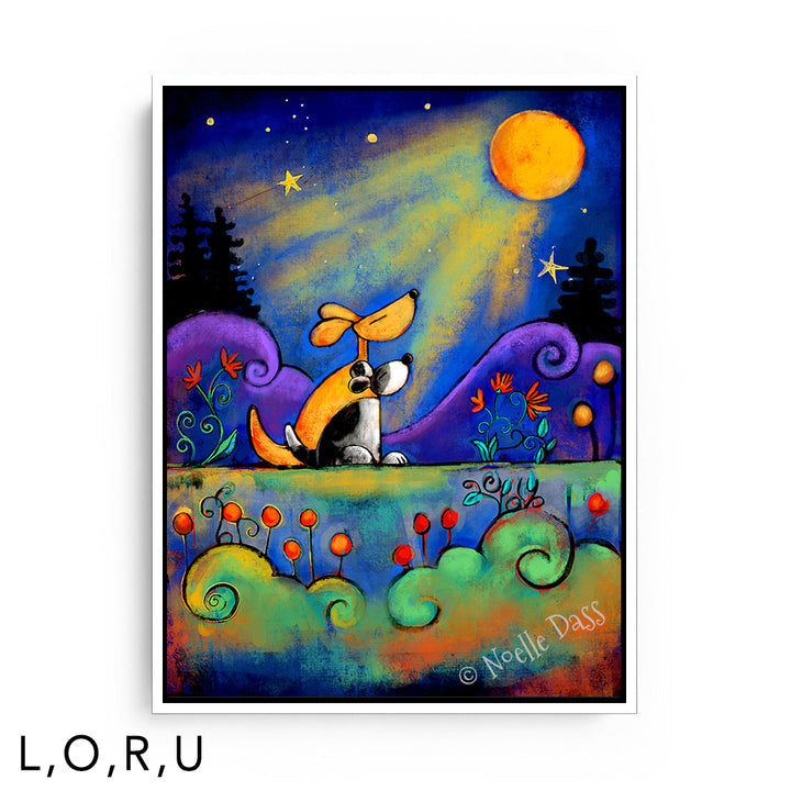 No place I would rather be than here with you...| Dogs looking at moon U: Framed Canvas - White 30x40 in.