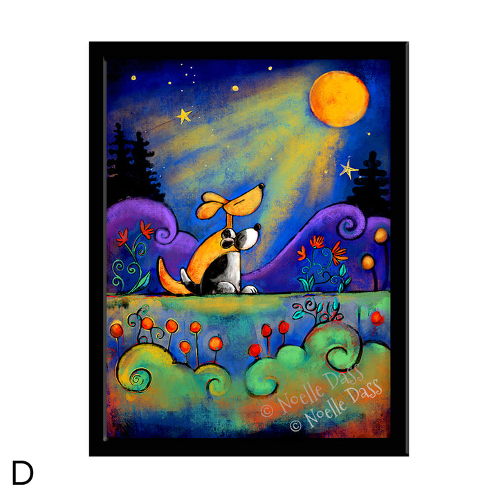 No place I would rather be than here with you...| Dogs looking at moon D. Framed 6x8 in. paper