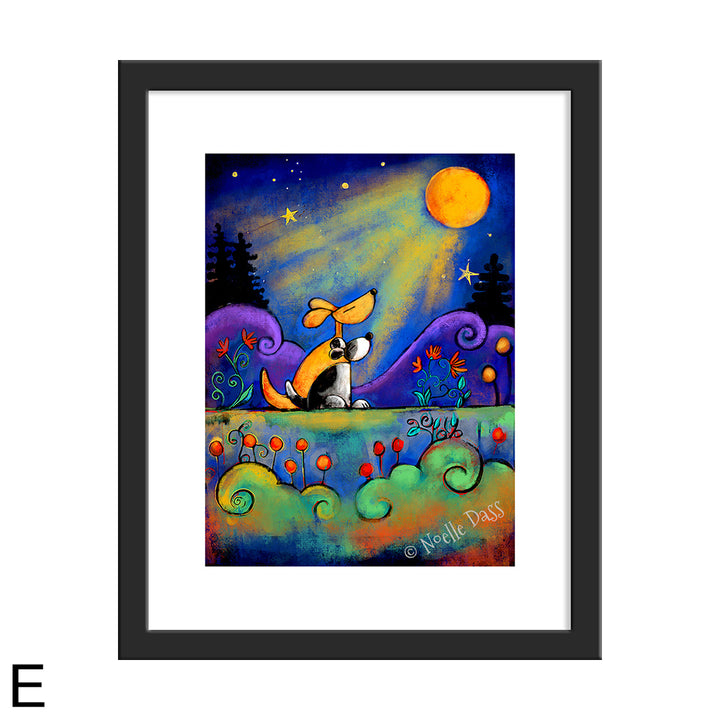 No place I would rather be than here with you...| Dogs looking at moon E. Framed 11x14 paper with white border