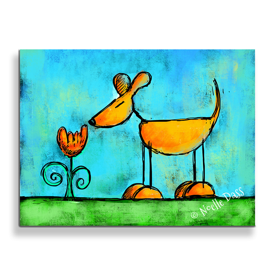 The Little Things That Bring Joy - Dog Sniffing Flower Canvas / 11x14 / Unframed