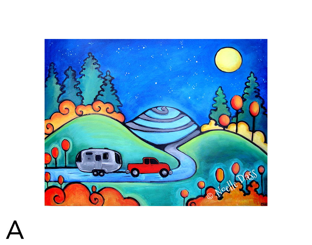 Follow Your Dreams Camping Airstream Art matted archival paper art print, 11x14 with white border, by Noelle Dass