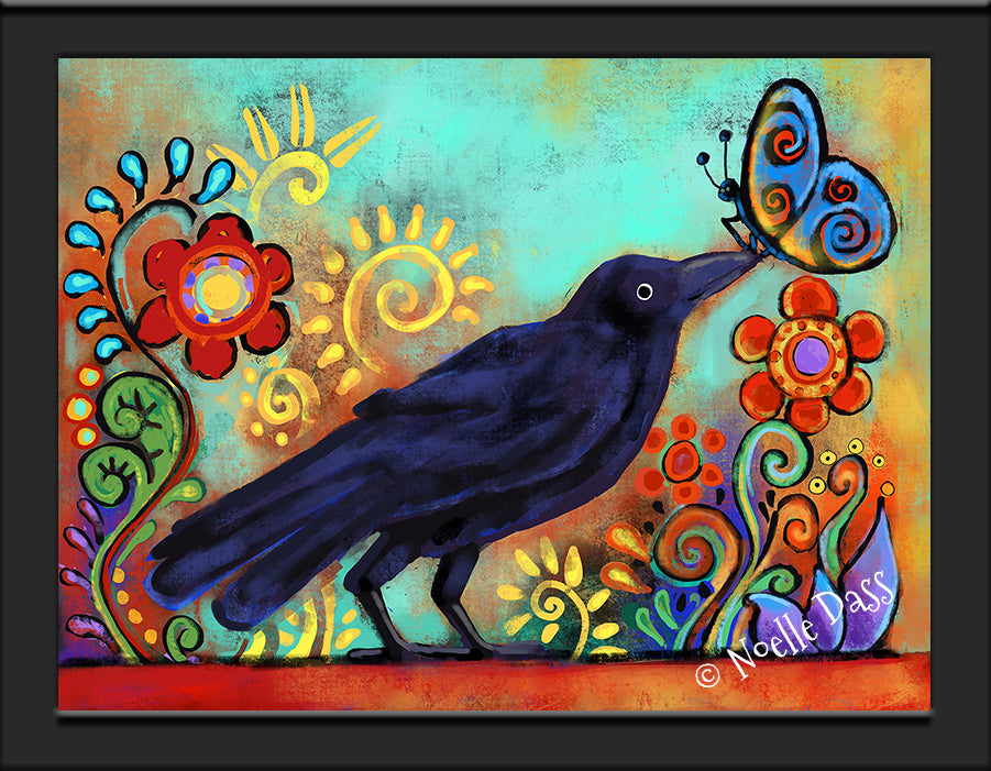 Winged Companions -  Raven and Butterfly Paper / 6x8 / Framed