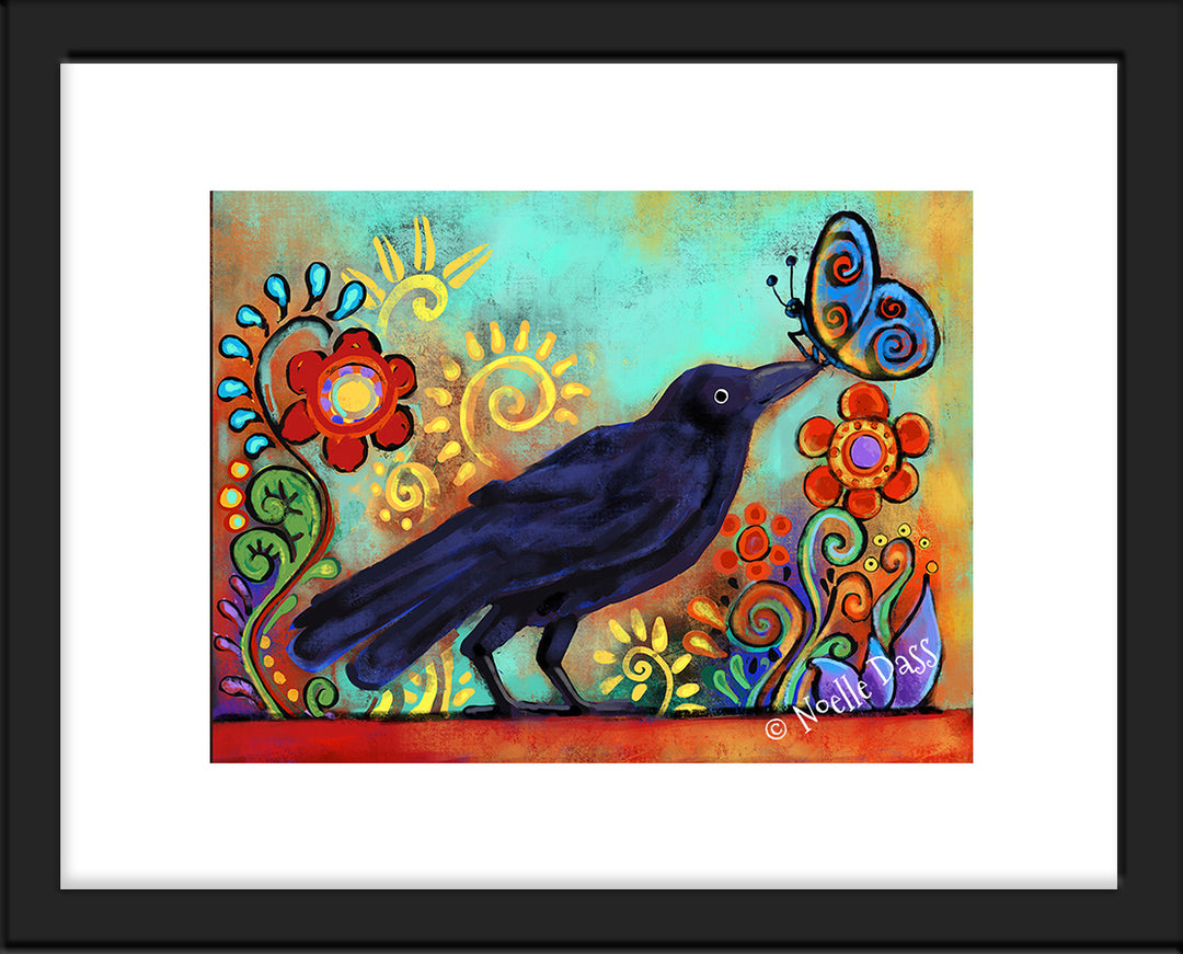 Winged Companions -  Raven and Butterfly Paper / 11x14 with white border/image is 8x10 / Black Frame