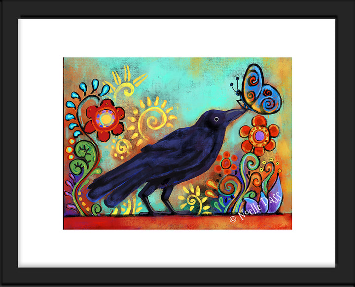 Winged Companions -  Raven and Butterfly Paper / 11x14 with white border/image is 8x10 / Black Frame