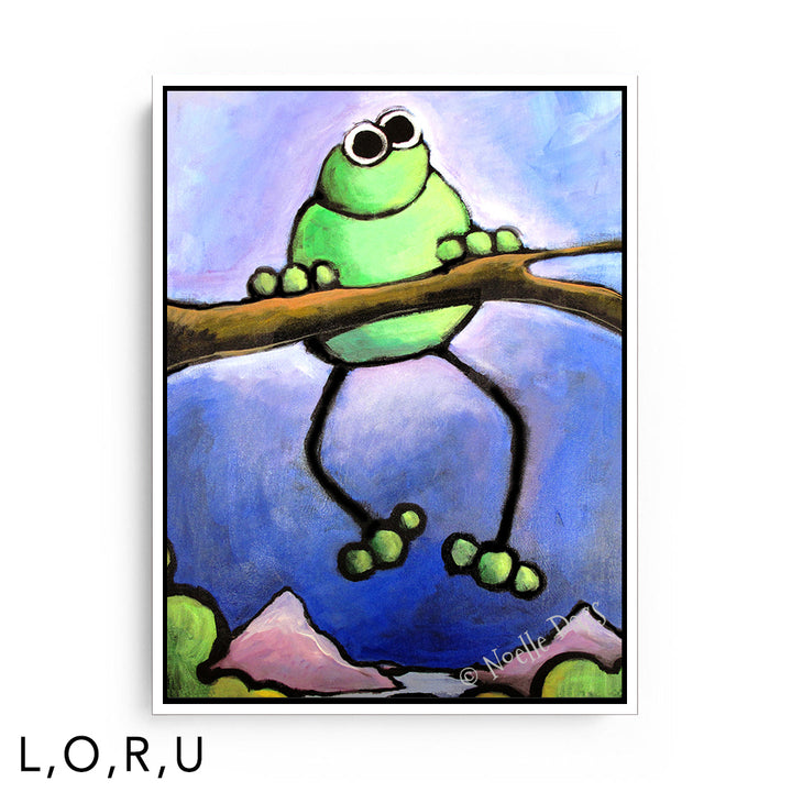 Frog Admiring View U: Framed Canvas - White 30x40 in.