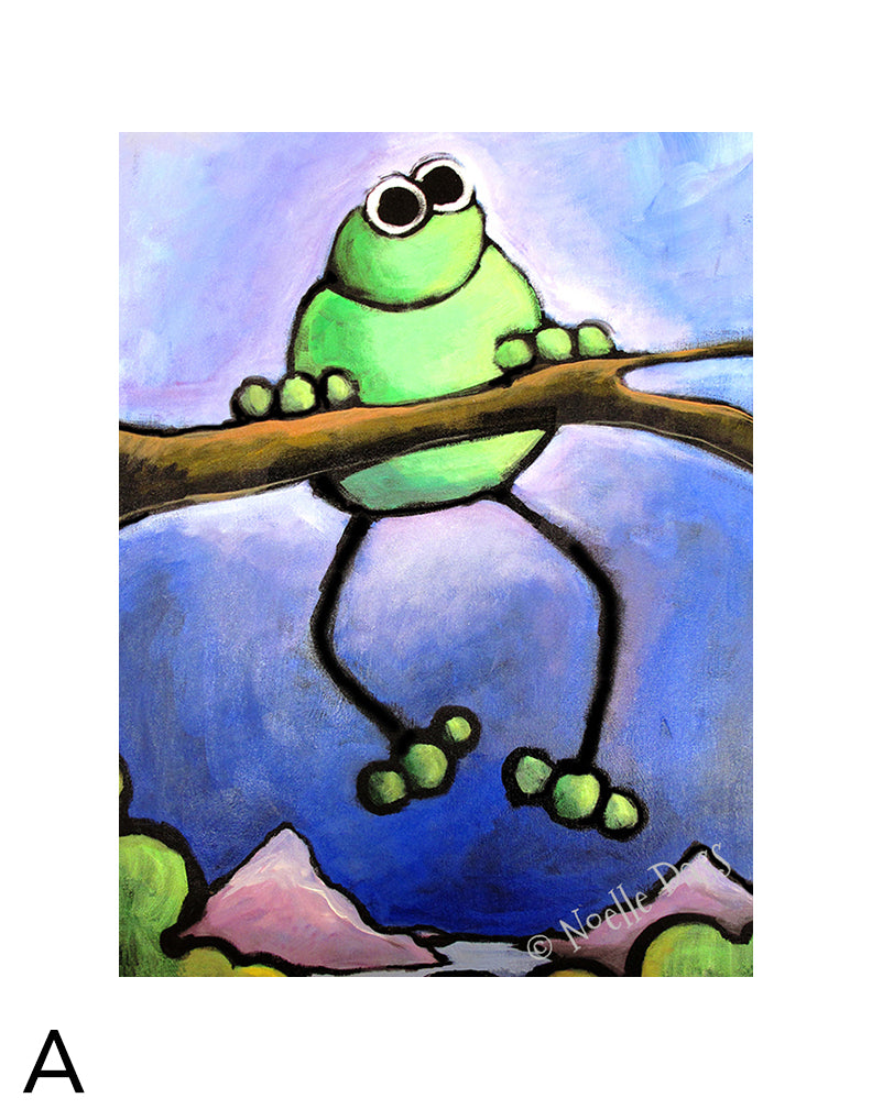 Frog Admiring View matted archival paper art print, 11x14 with white border, by Noelle Dass