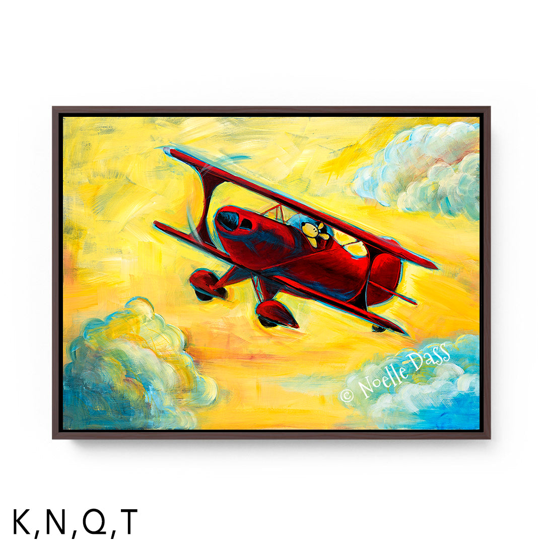 Fun in the Sky framed canvas art print with a brown floating frame by Noelle Dass