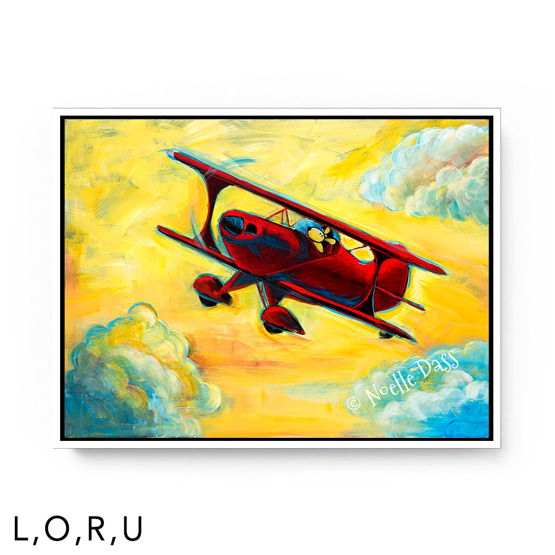 Fun in the Sky | Pitts Biplane | Pilot Dog Series U: Framed Canvas - White 30x40 in.