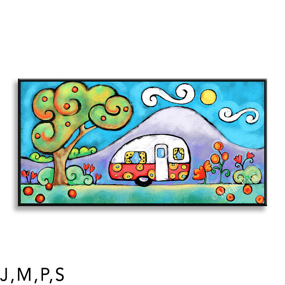 Camper Fun P: Framed Canvas - Black 24x48 in.