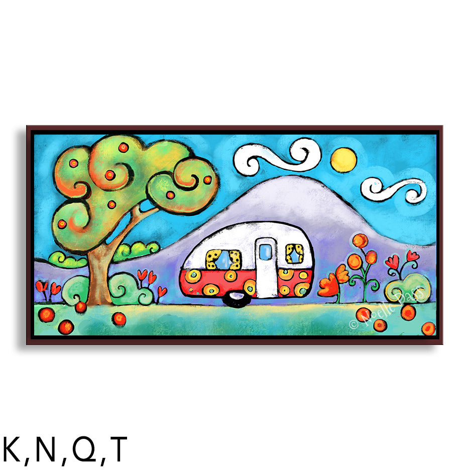 Camper Fun Q: Framed Canvas - Brown 24x48 in.