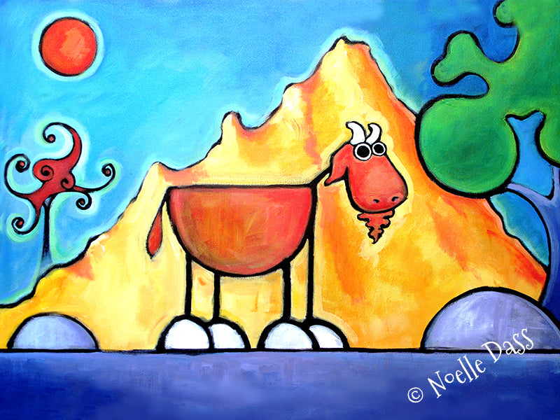 Colorful goat with big personality and energy, funny joyful goat art print