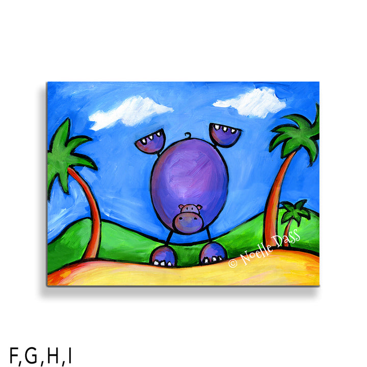 Hippo Doing Handstand on the Beach I: Canvas 30x40 in.
