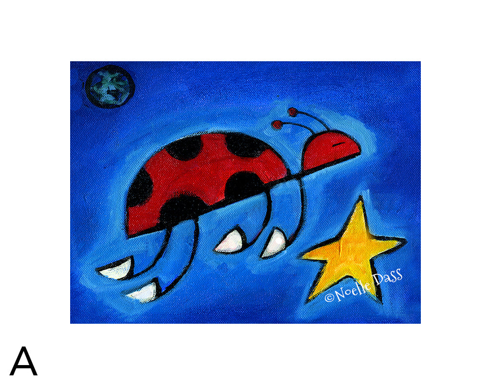 Ladybug Carrying A Wish matted archival paper art print, 11x14 with white border, by Noelle Dass