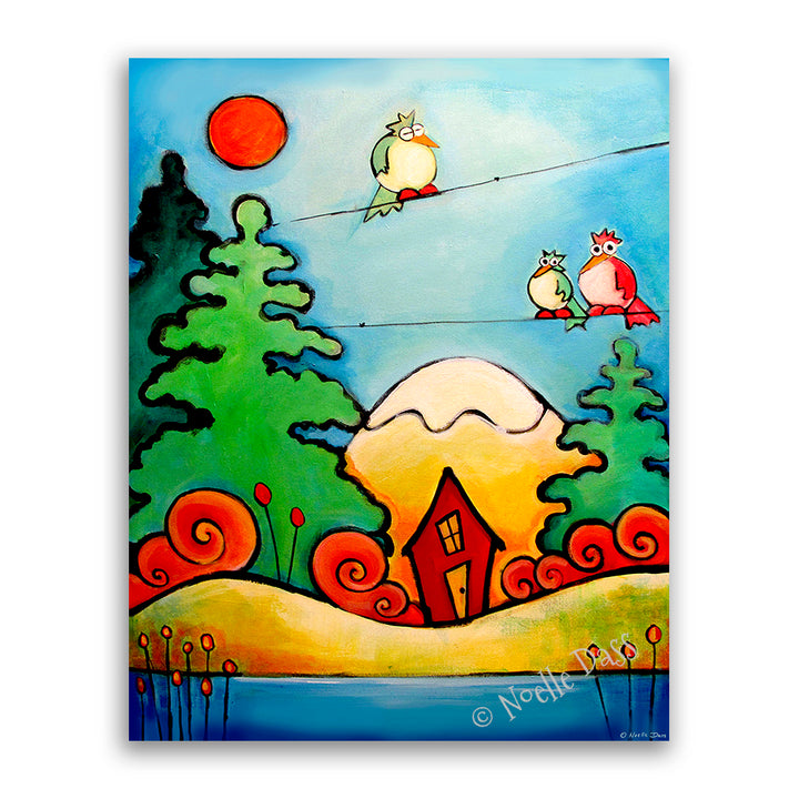 Birds with Cabin in the Woods Canvas / 11x14 / Unframed