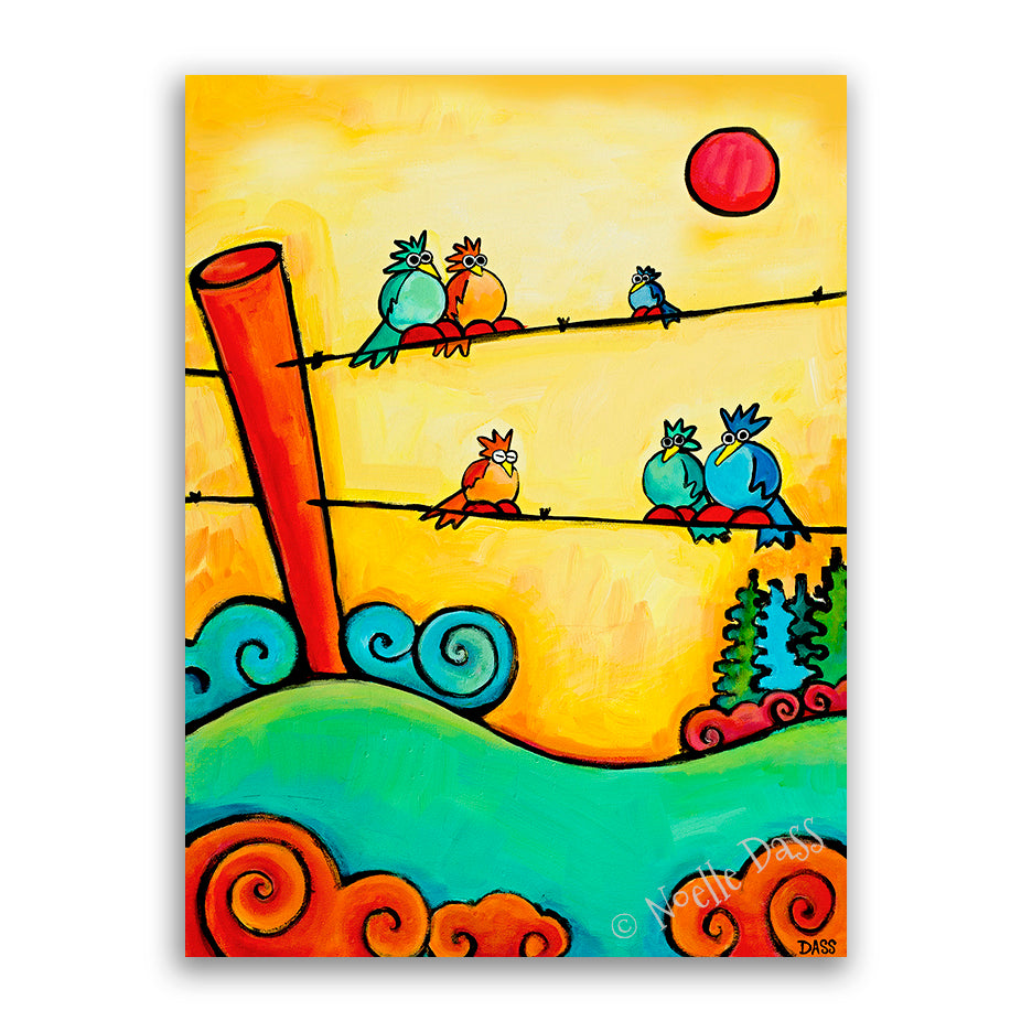 Lazy Birds on Fence Canvas / 11x14 / Unframed