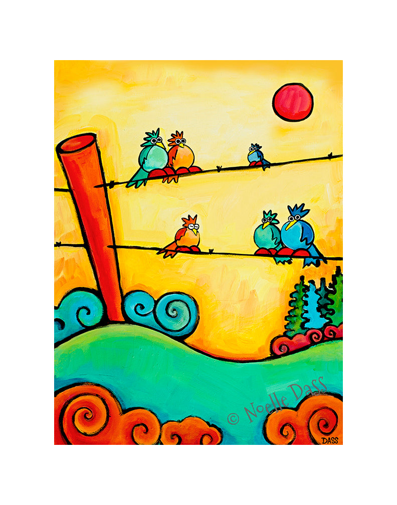 Lazy Birds on Fence Paper / 11x14 with white border/image is 8x10 / Unframed