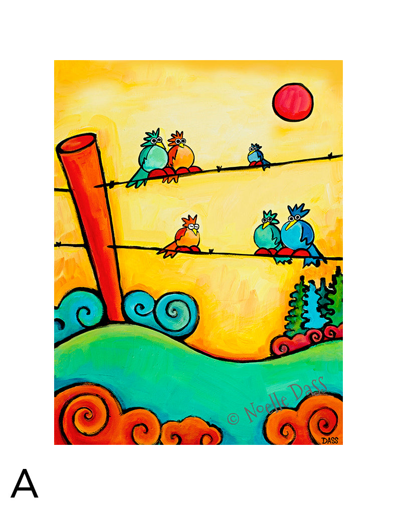 Lazy Birds on Fence A. 11x14 in. archival paper with white border - image is 8x10