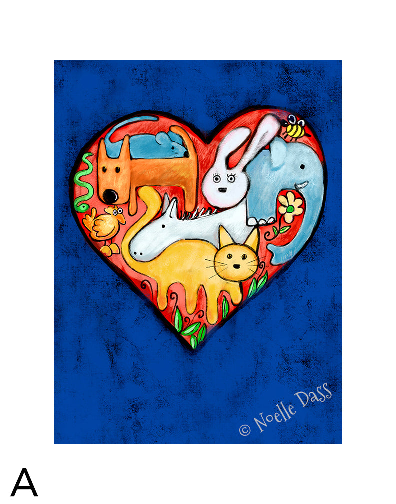 Love All Animals matted archival paper art print, 11x14 with white border, by Noelle Dass