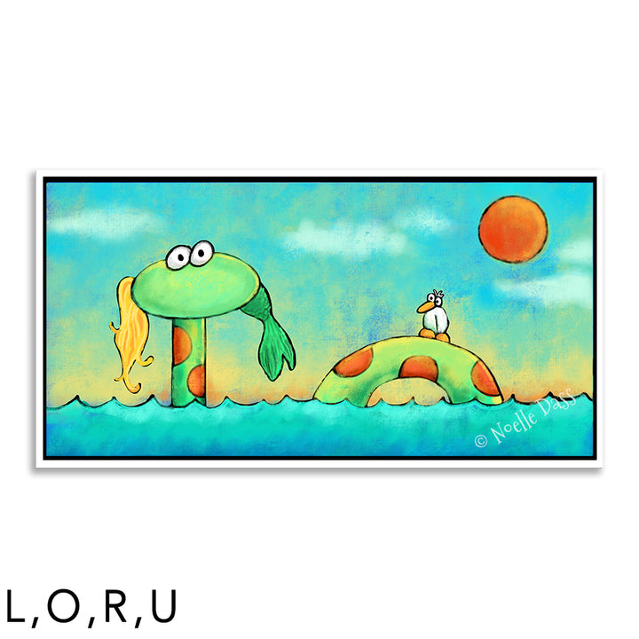 Mermaid? What mermaid? R. Framed Canvas - White 24x48 in.