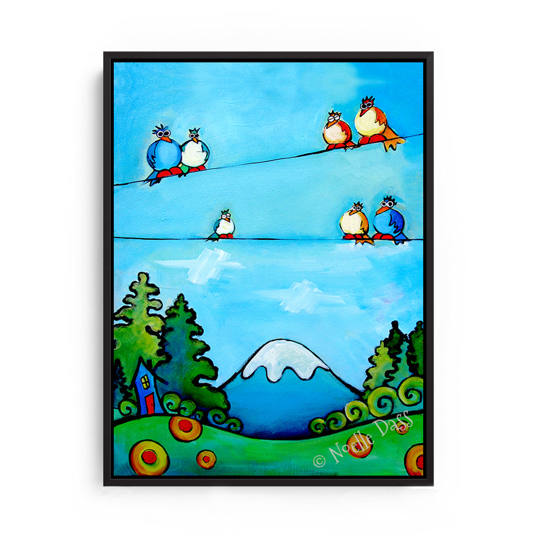 Mountain Birdscape Canvas / 11x14 / Black Floating Frame