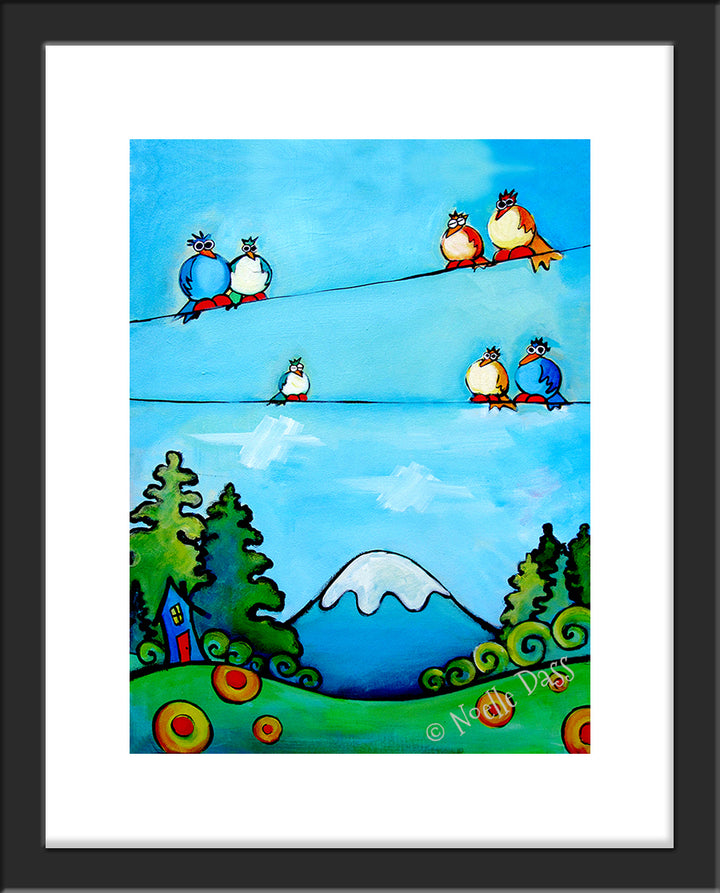 Mountain Birdscape Paper / 11x14 with white border/image is 8x10 / Black Frame